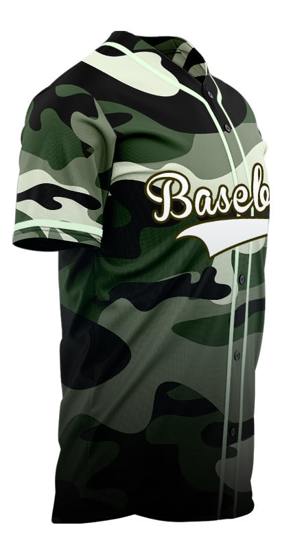 Custom Dark Green Camouflage Gradient Baseball Jersey