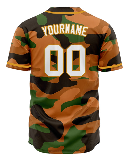 Custom Dark Orange Brown Camouflage Baseball Jersey