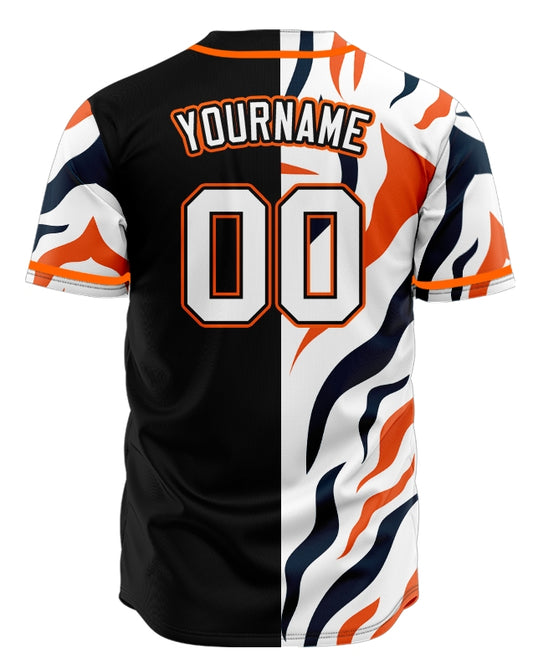 Custom Dark Orange Leopard Half Black Baseball Jersey