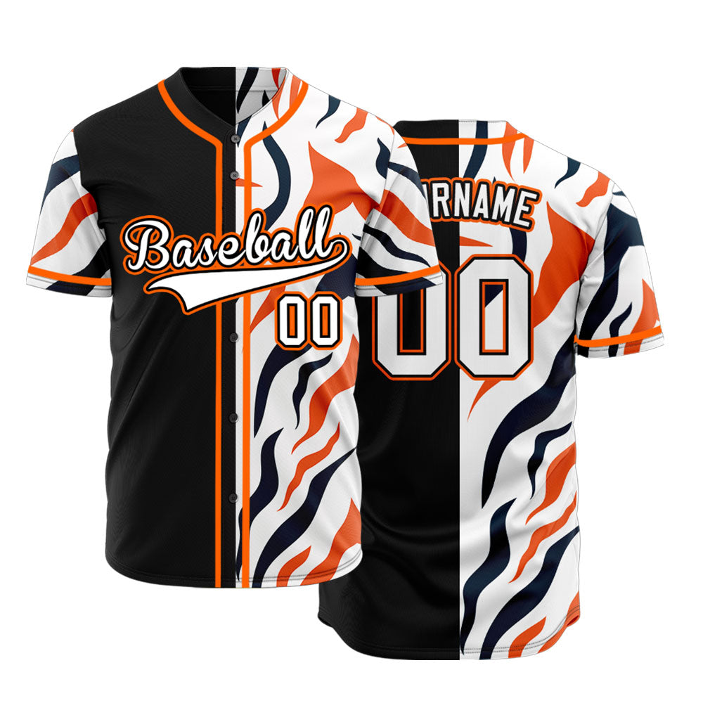 Custom Dark Orange Leopard Half Black Baseball Jersey