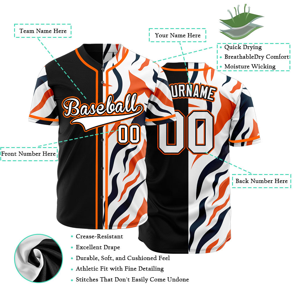 Custom Dark Orange Leopard Half Black Baseball Jersey