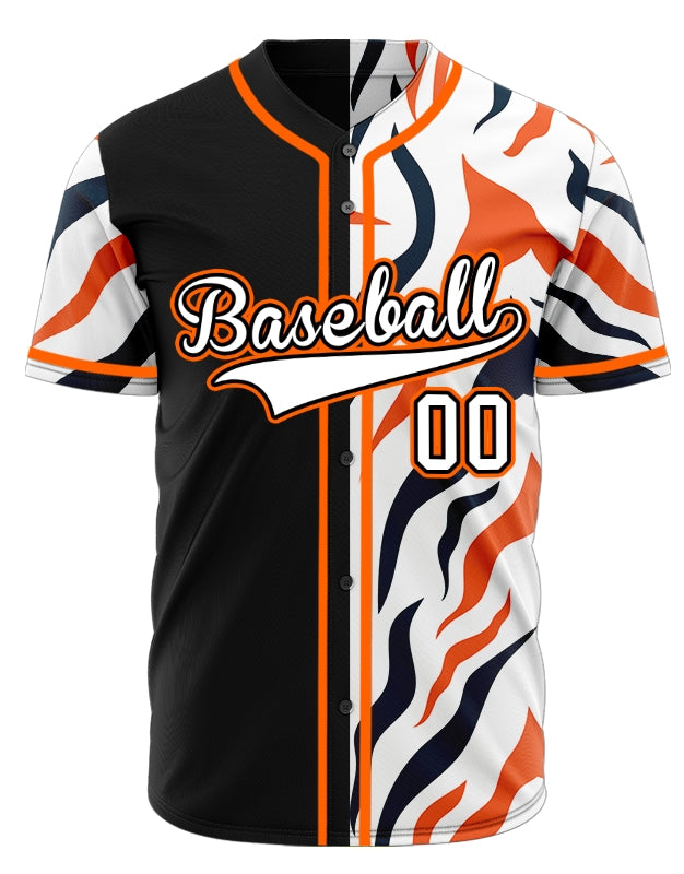 Custom Dark Orange Leopard Half Black Baseball Jersey