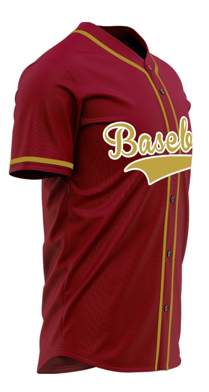 Custom Dark Red And Gold Baseball Jersey