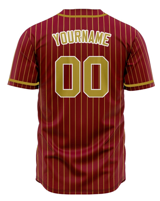 Custom Dark Red And Gold Vertical Lines Baseball Jersey