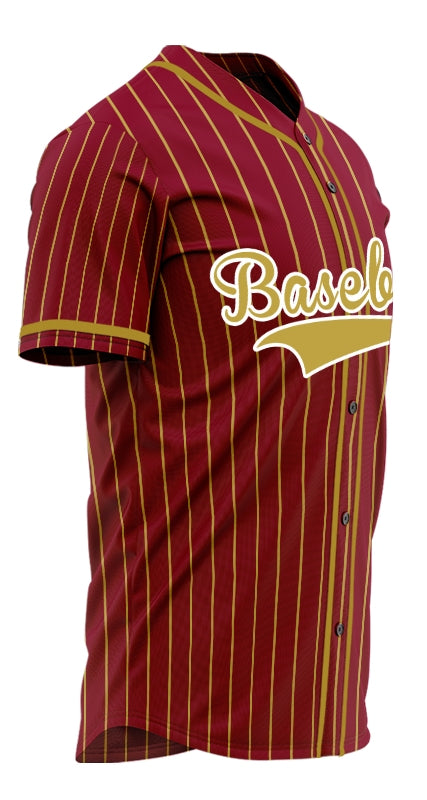 Custom Dark Red And Gold Vertical Lines Baseball Jersey