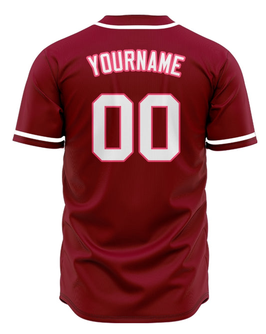 Custom Dark Red And White Baseball Jersey