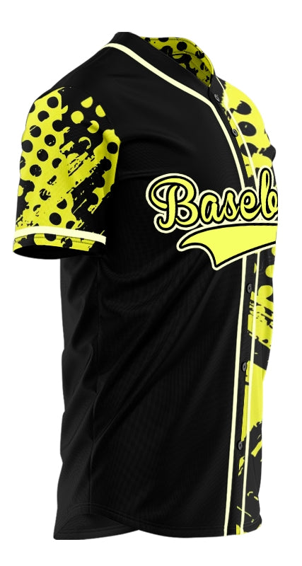 Custom Fluorescent Yellow Ink And Black Baseball Jersey