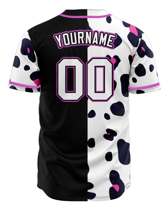 Custom Fuchsia Leopard Half Black Baseball Jersey