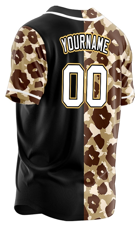 Custom Gradient Brown Plum Blossom Half Black Baseball Jersey