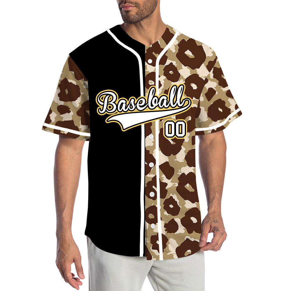 Custom Gradient Brown Plum Blossom Half Black Baseball Jersey