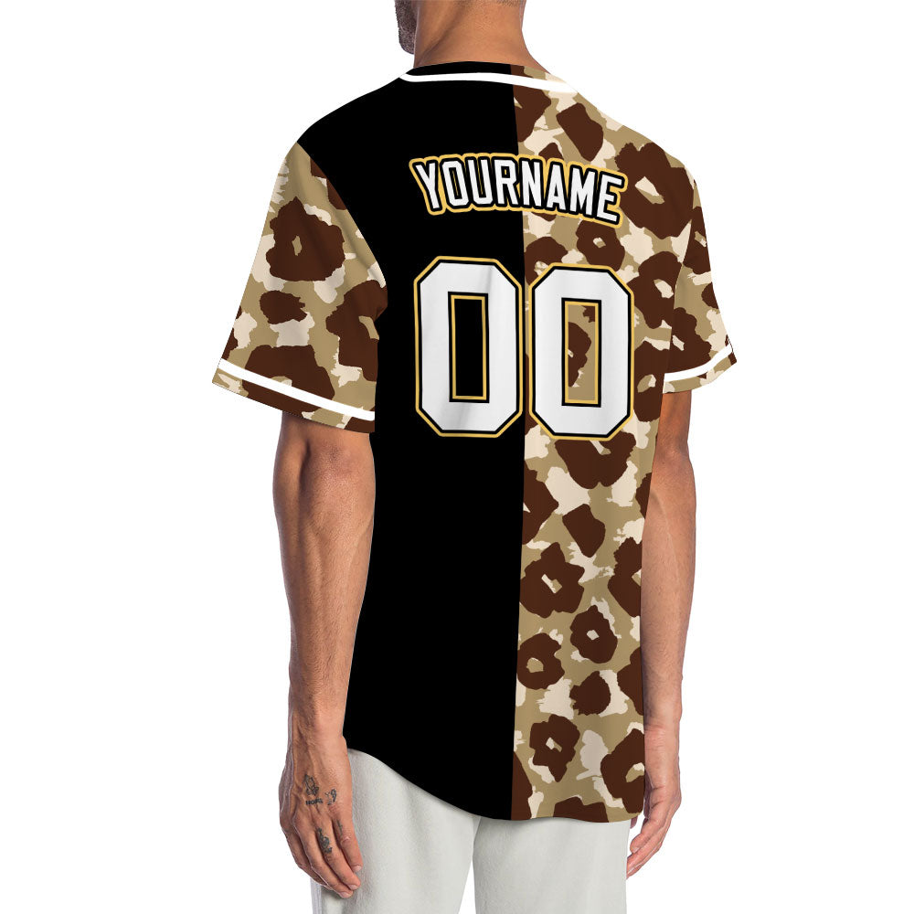 Custom Gradient Brown Plum Blossom Half Black Baseball Jersey