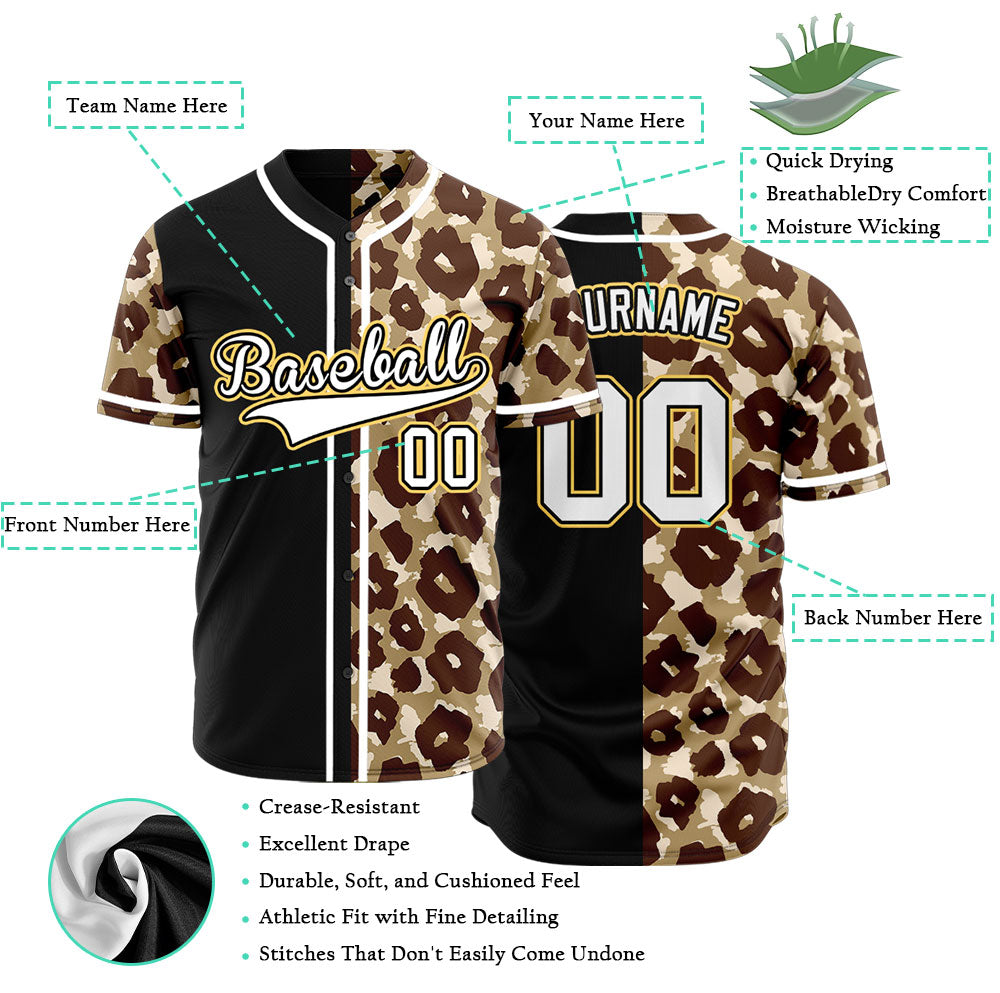 Custom Gradient Brown Plum Blossom Half Black Baseball Jersey