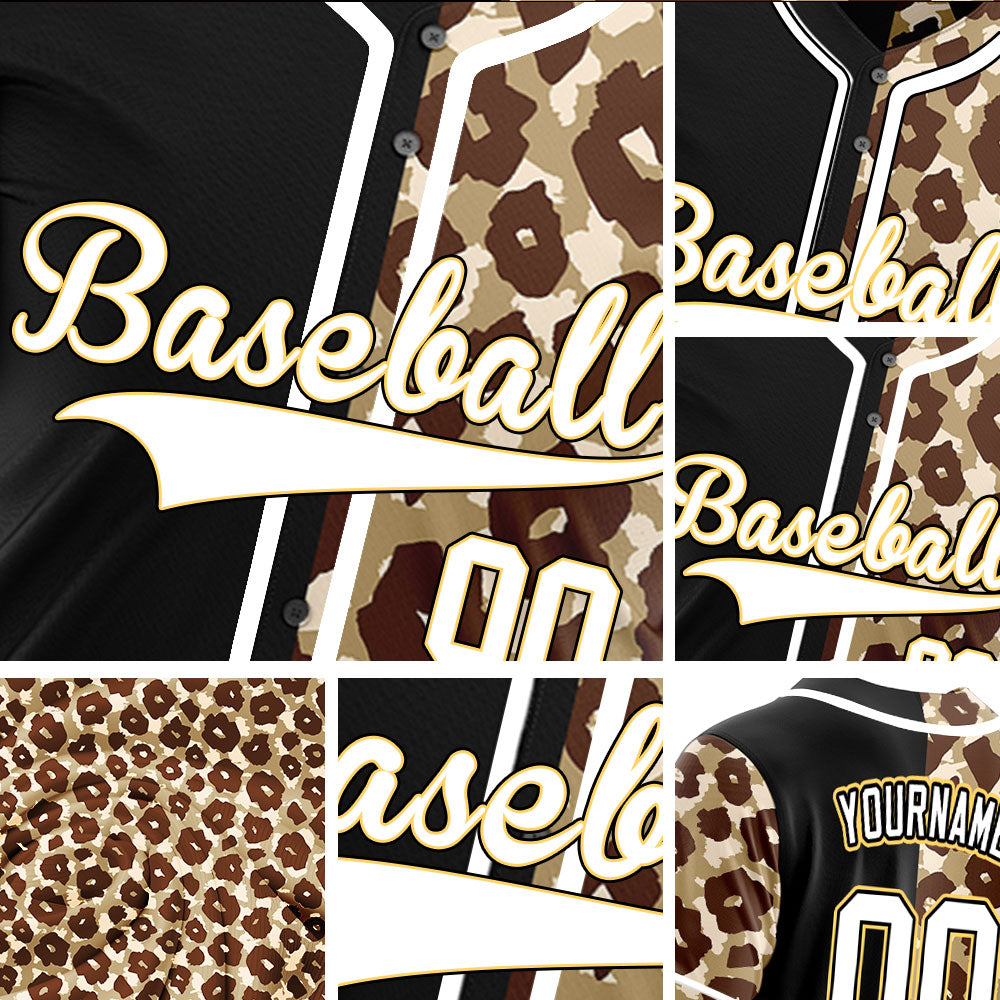 Custom Gradient Brown Plum Blossom Half Black Baseball Jersey