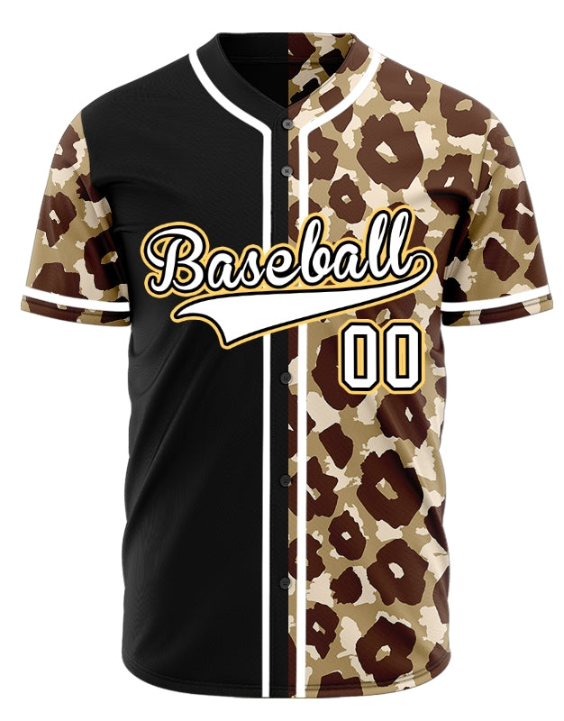 Custom Gradient Brown Plum Blossom Half Black Baseball Jersey