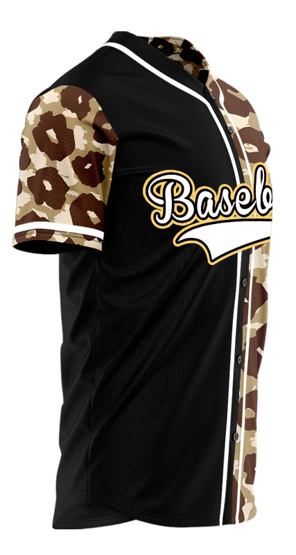 Custom Gradient Brown Plum Blossom Half Black Baseball Jersey