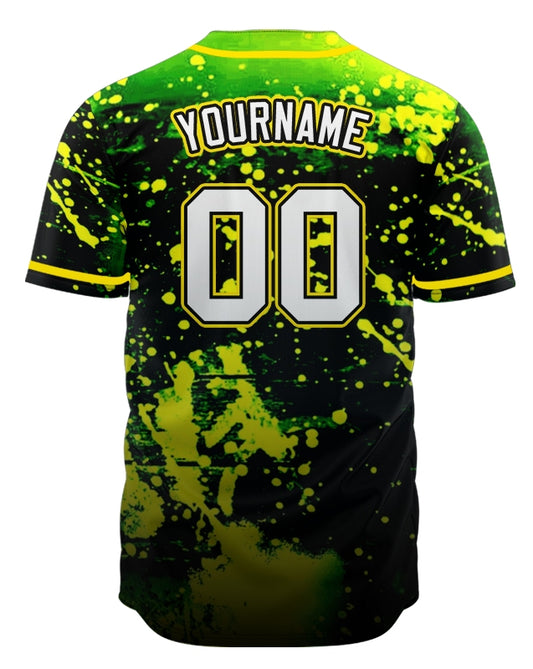 Custom Gradient Green Ink Yellow Point Baseball Jersey
