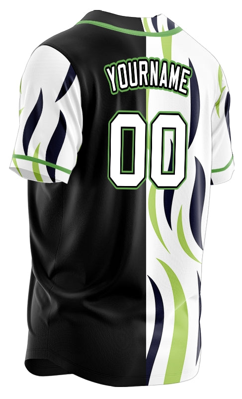 Custom Green And Black Vertical Lines Baseball Jersey