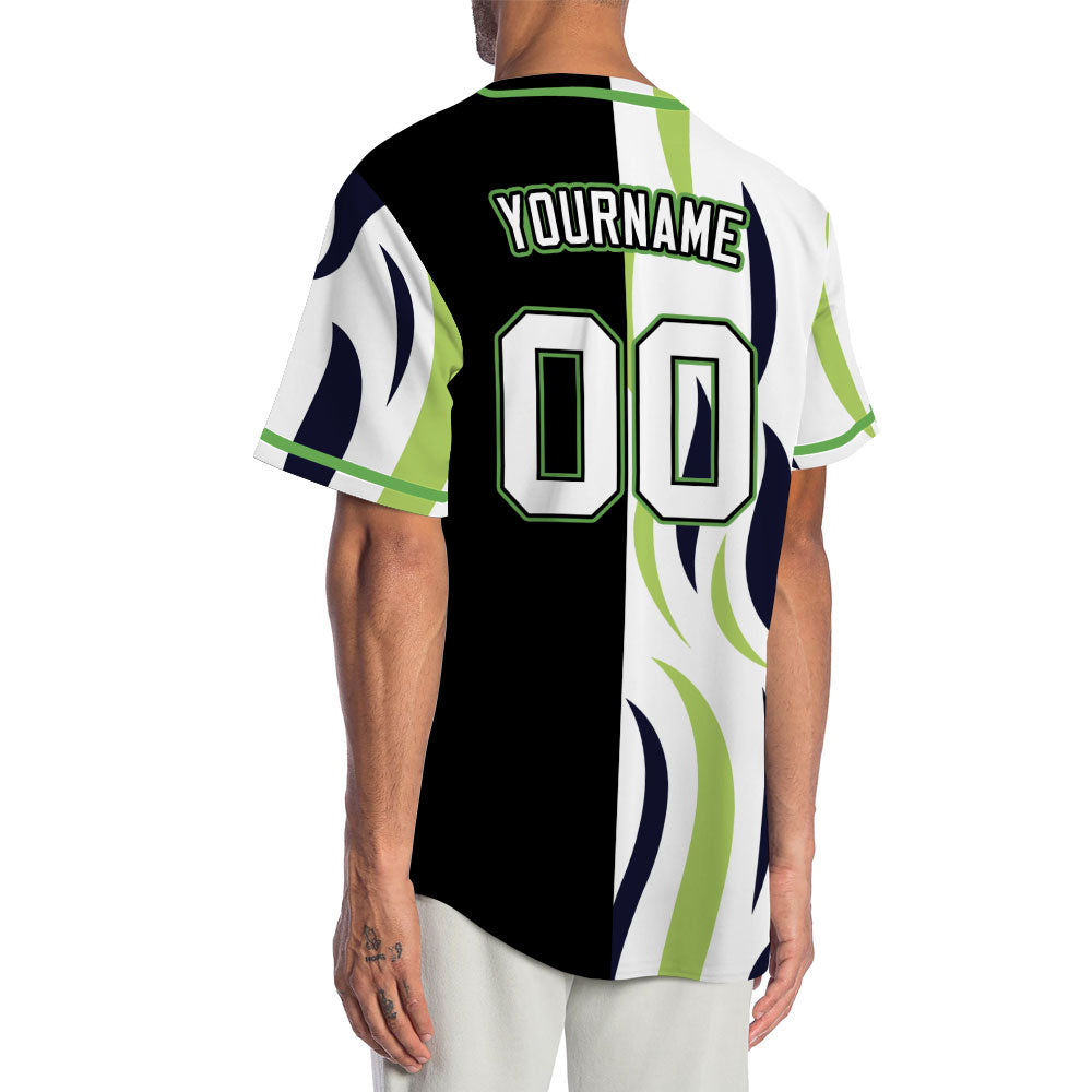 Custom Green And Black Vertical Lines Baseball Jersey