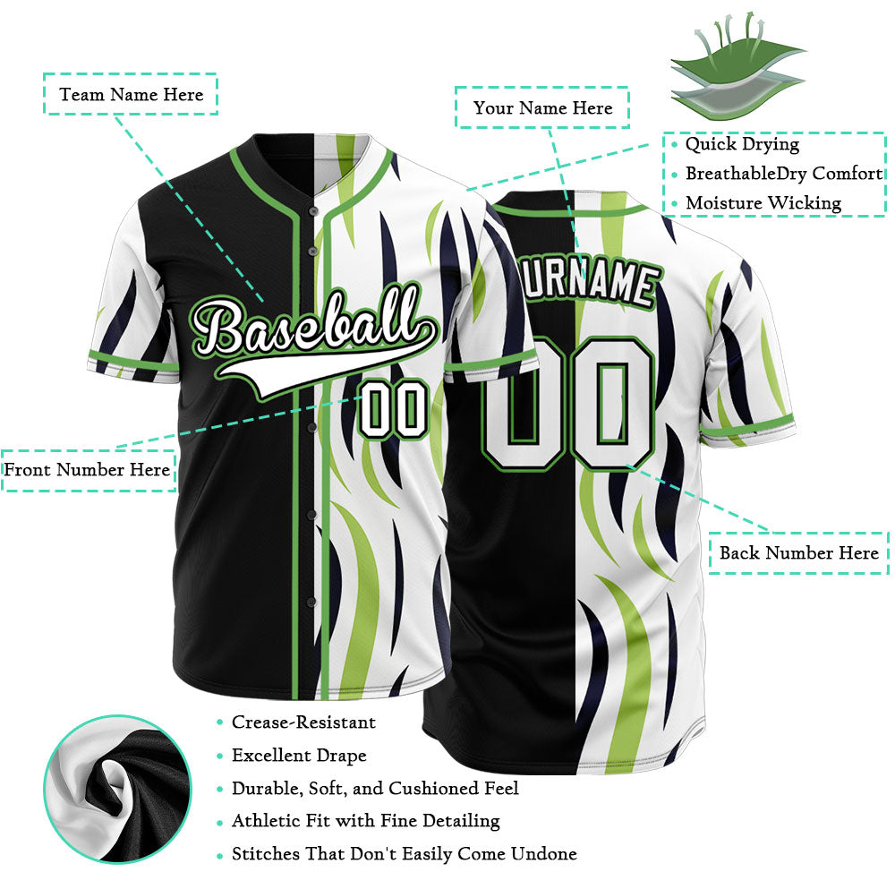 Custom Green And Black Vertical Lines Baseball Jersey