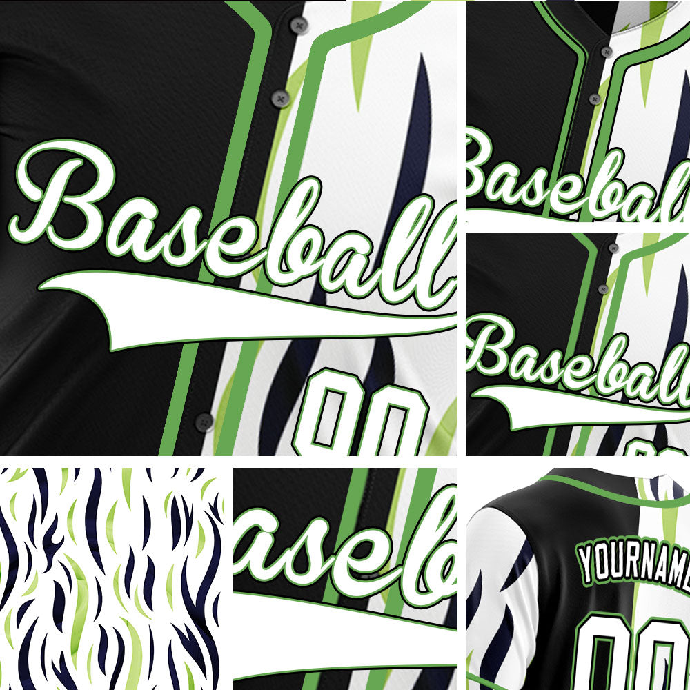 Custom Green And Black Vertical Lines Baseball Jersey