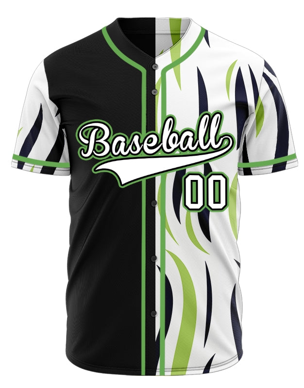 Custom Green And Black Vertical Lines Baseball Jersey