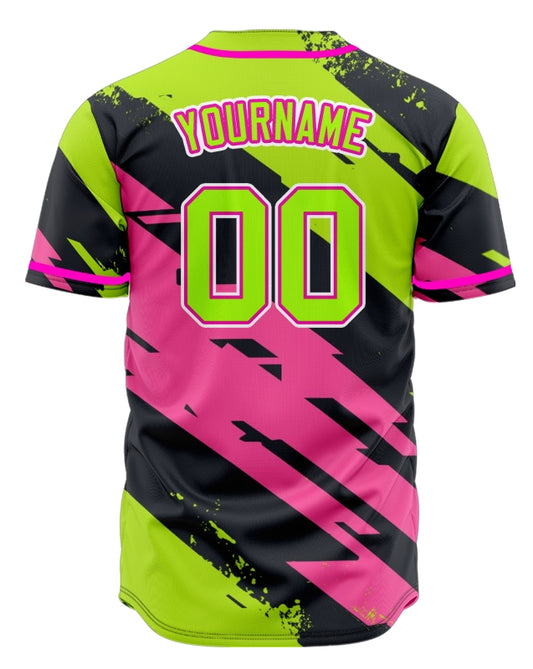 Custom Green And Pink Baseball Jersey