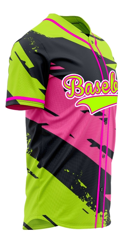 Custom Green And Pink Baseball Jersey
