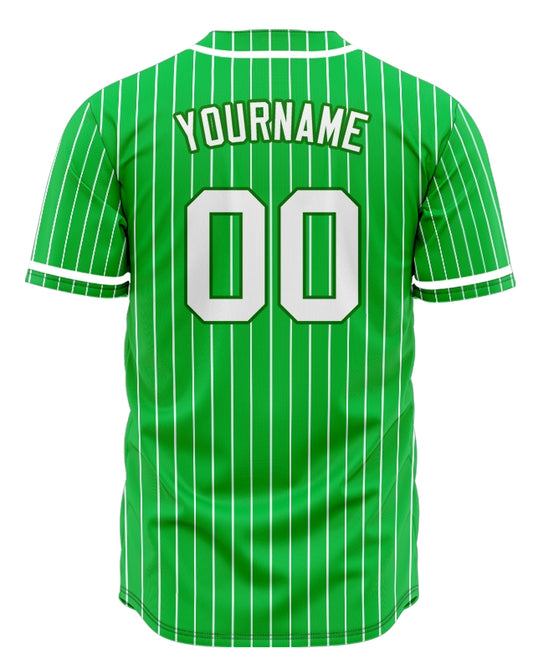 Custom Green And White Vertical Lines Baseball Jersey