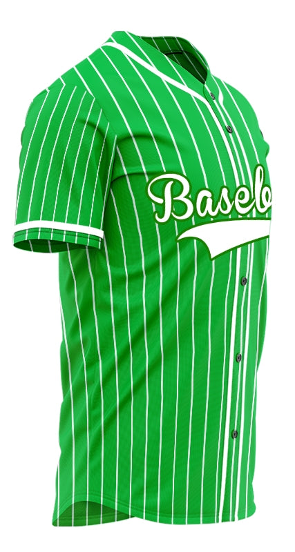 Custom Green And White Vertical Lines Baseball Jersey