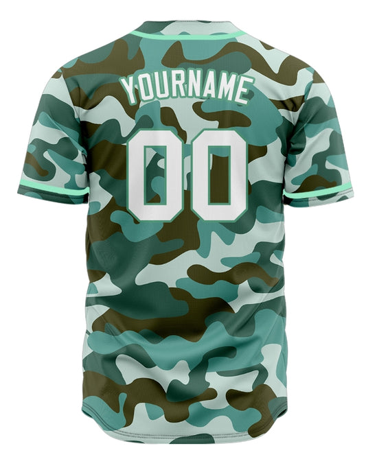 Custom Green Camouflage Baseball Jersey