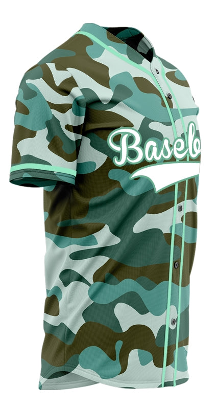 Custom Green Camouflage Baseball Jersey