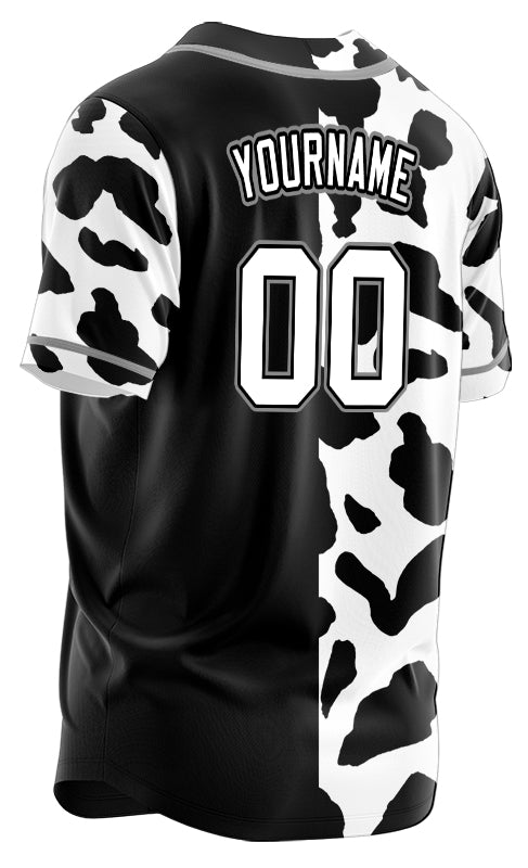 Custom Half Black And White Cow Baseball Jersey