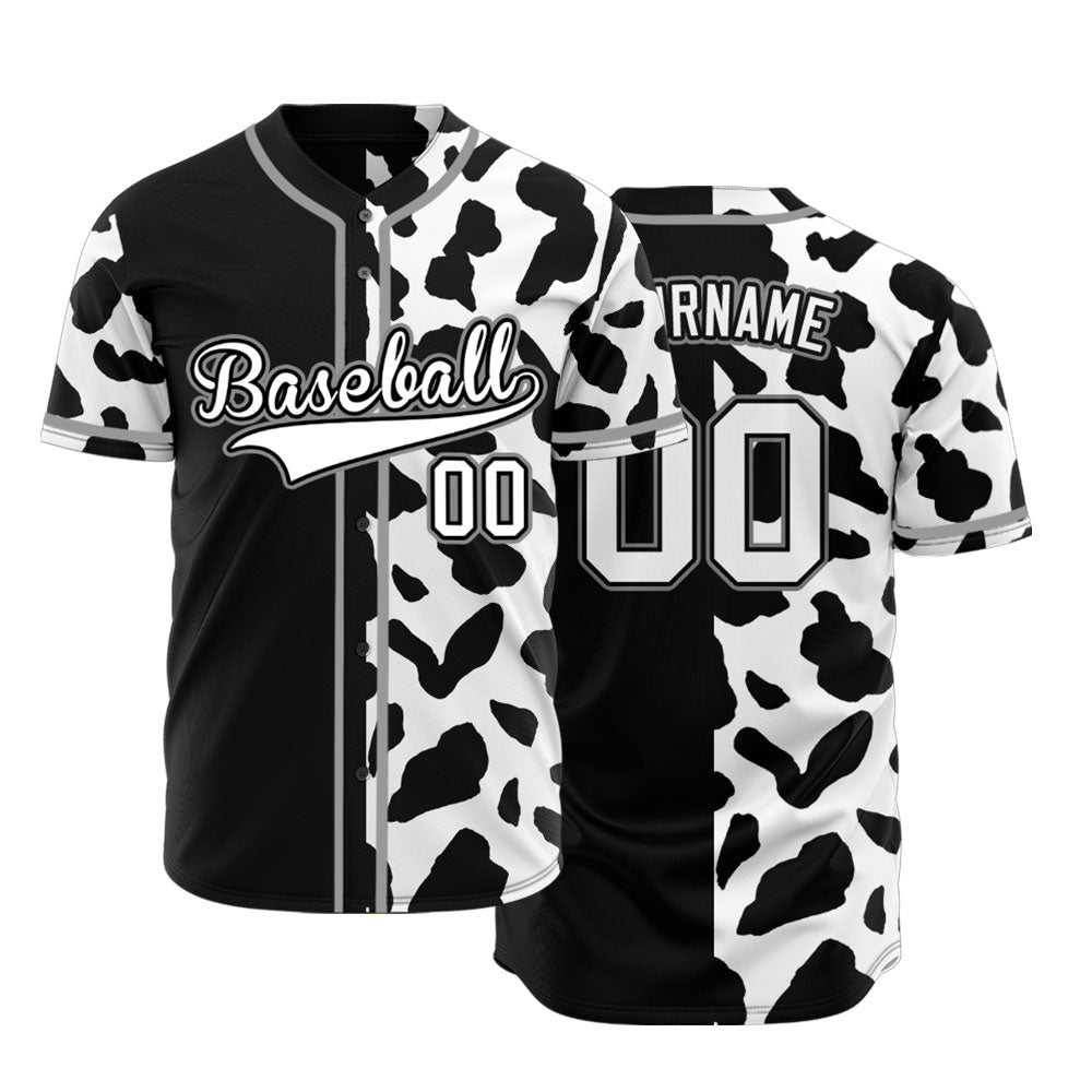 Custom Half Black And White Cow Baseball Jersey