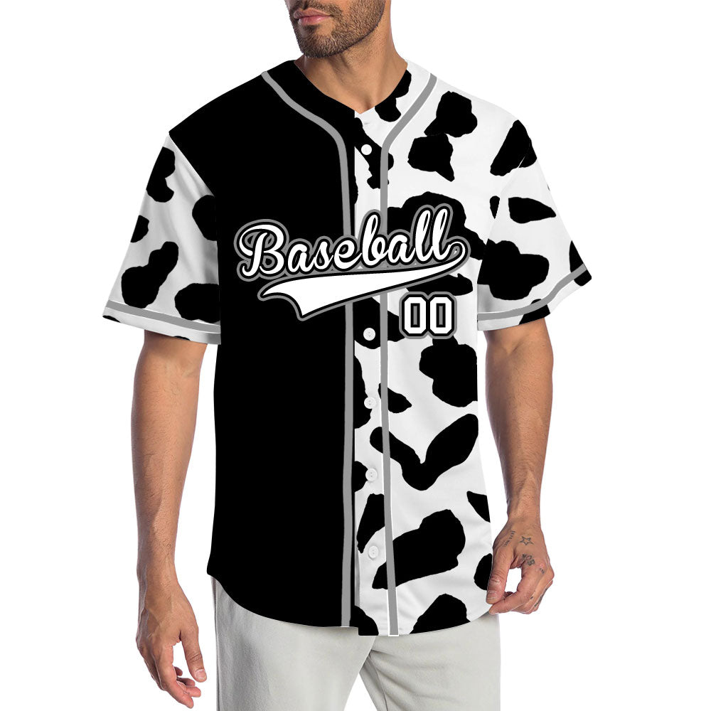 Custom Half Black And White Cow Baseball Jersey