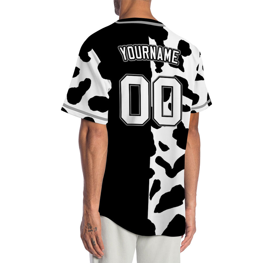 Custom Half Black And White Cow Baseball Jersey