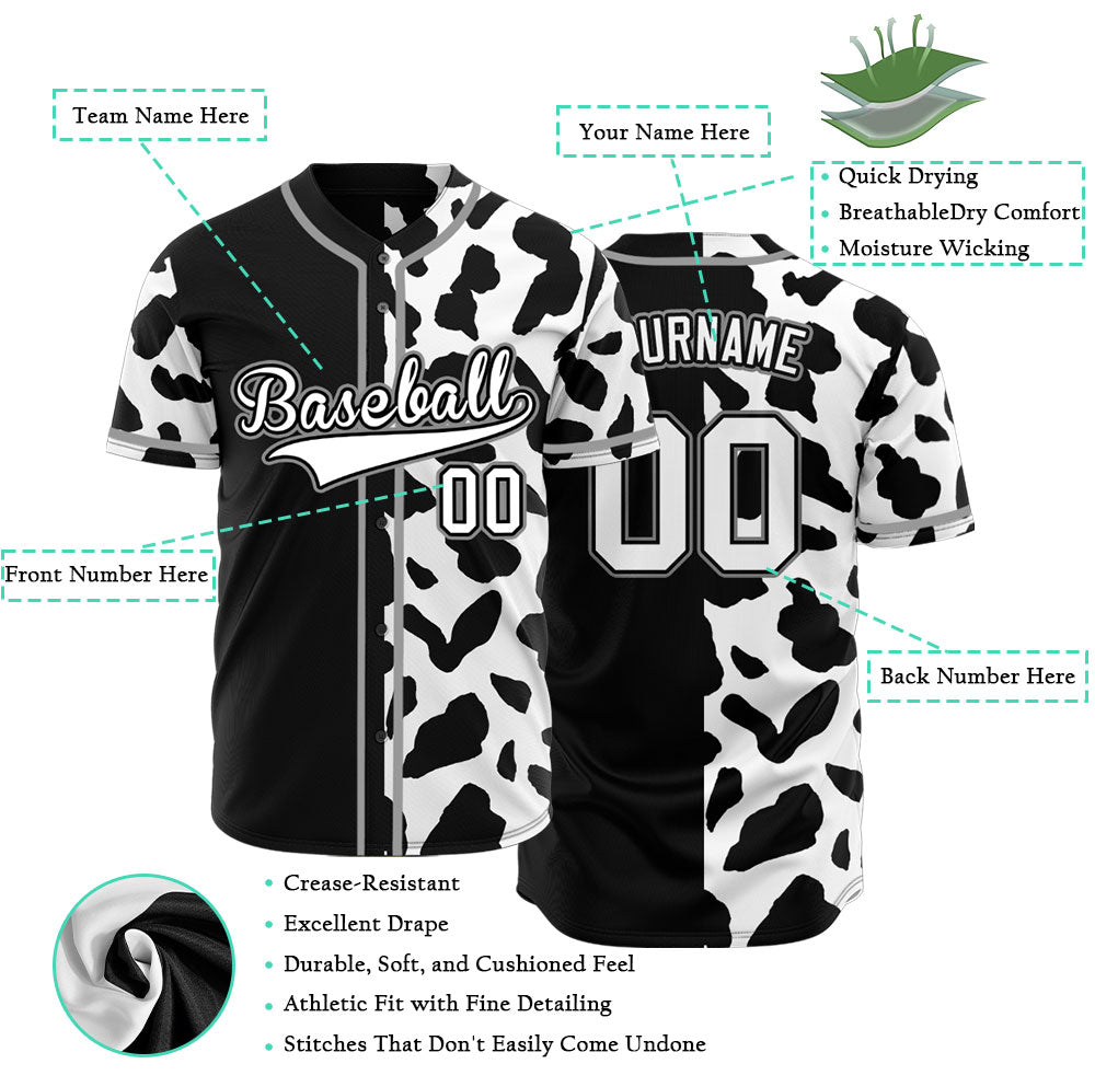 Custom Half Black And White Cow Baseball Jersey