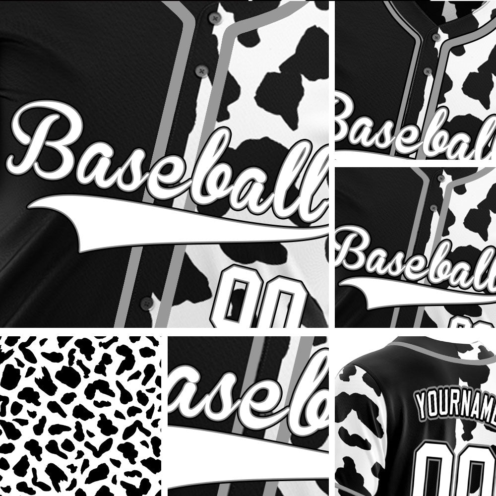 Custom Half Black And White Cow Baseball Jersey