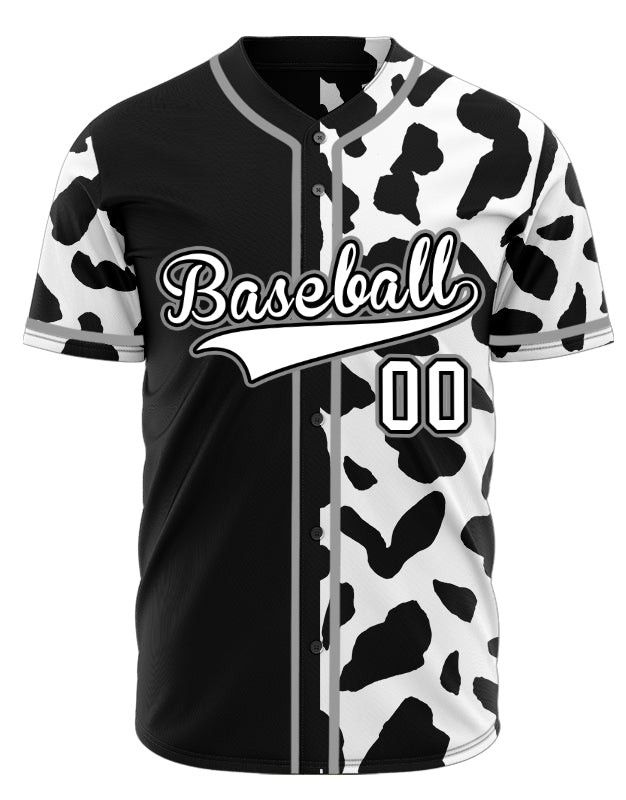 Custom Half Black And White Cow Baseball Jersey