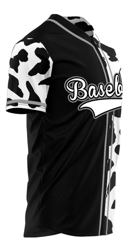 Custom Half Black And White Cow Baseball Jersey