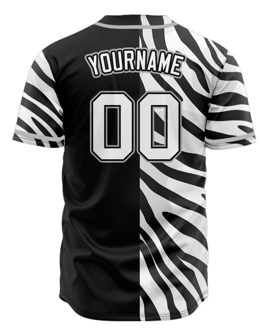 Custom Half Black And White Zebra Baseball Jersey