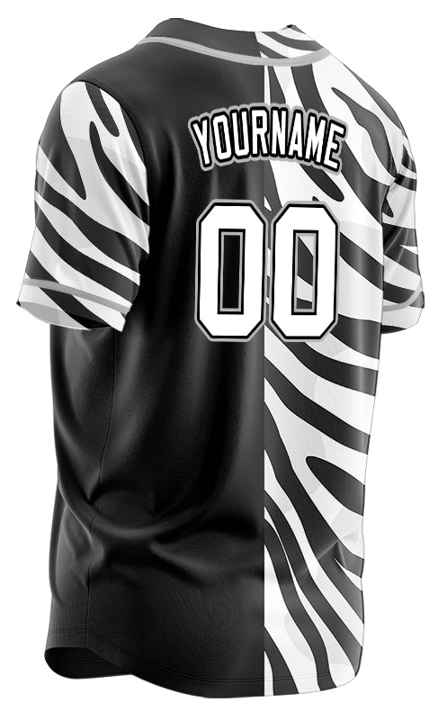 Custom Half Black And White Zebra Baseball Jersey