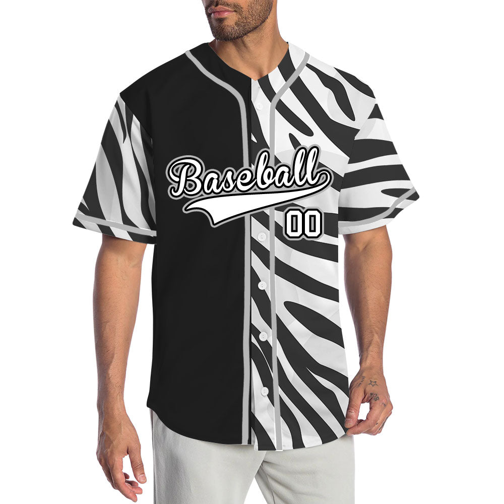 Custom Half Black And White Zebra Baseball Jersey