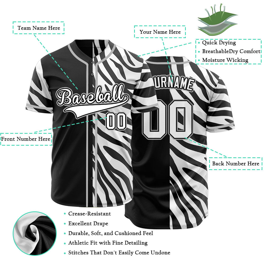 Custom Half Black And White Zebra Baseball Jersey