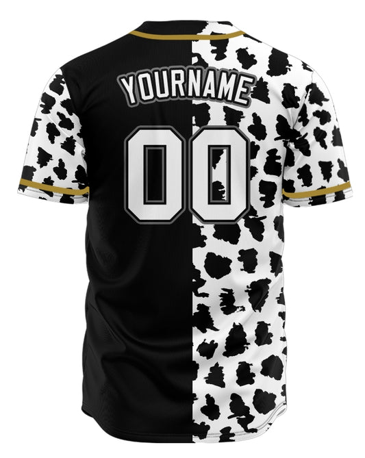 Custom Half Black White Leopard Gold Edge Baseball Jersey