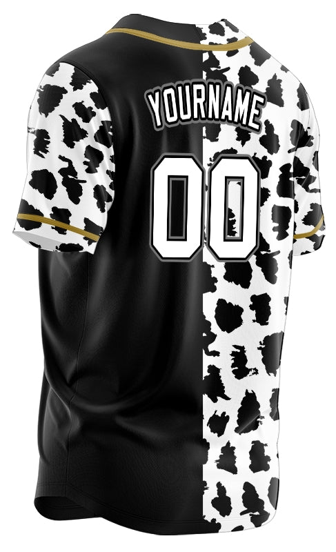 Custom Half Black White Leopard Gold Edge Baseball Jersey