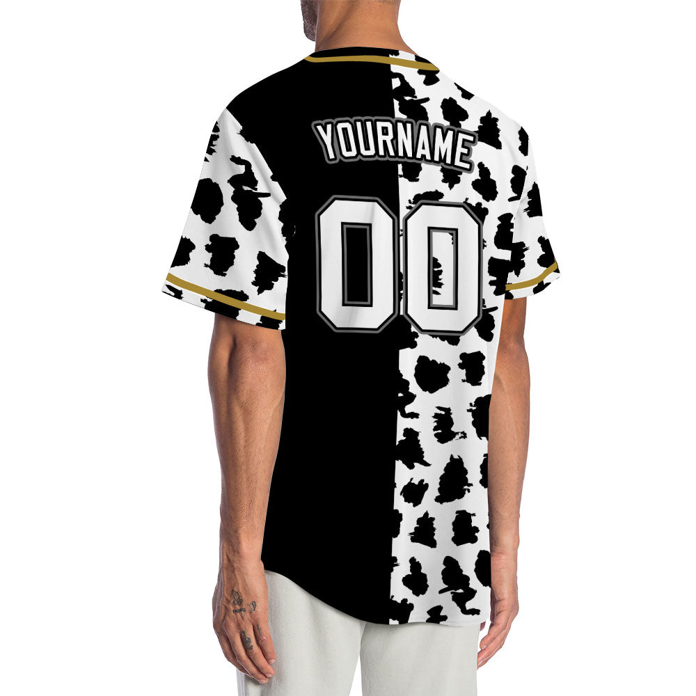 Custom Half Black White Leopard Gold Edge Baseball Jersey