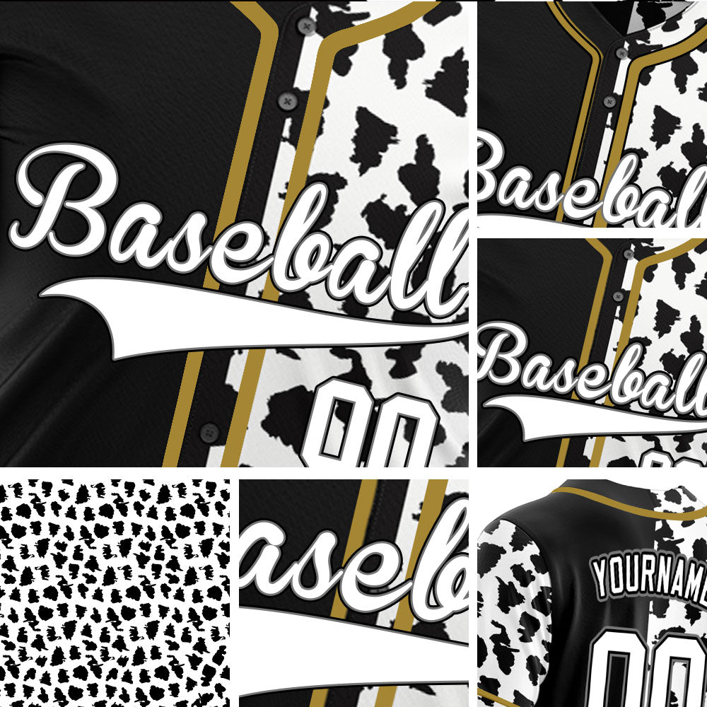 Custom Half Black White Leopard Gold Edge Baseball Jersey