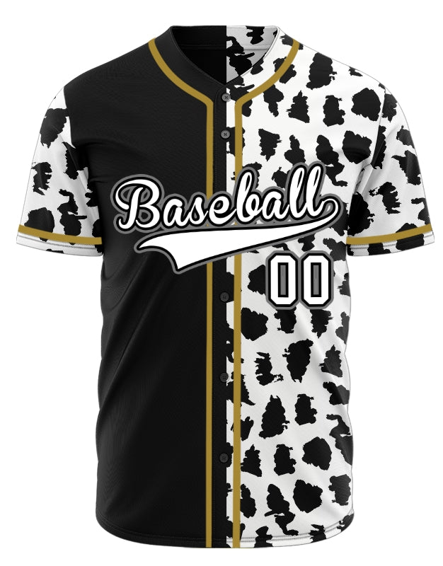 Custom Half Black White Leopard Gold Edge Baseball Jersey