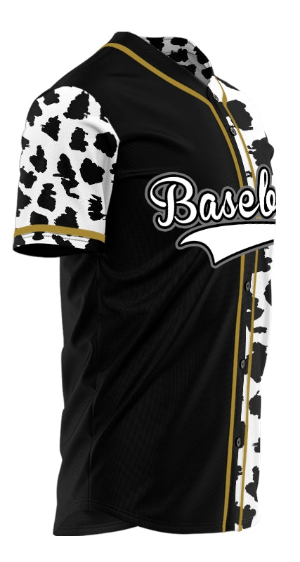 Custom Half Black White Leopard Gold Edge Baseball Jersey