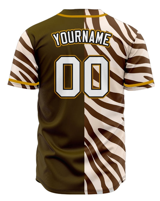 Custom Half Brown Zebra Texture Baseball Jersey